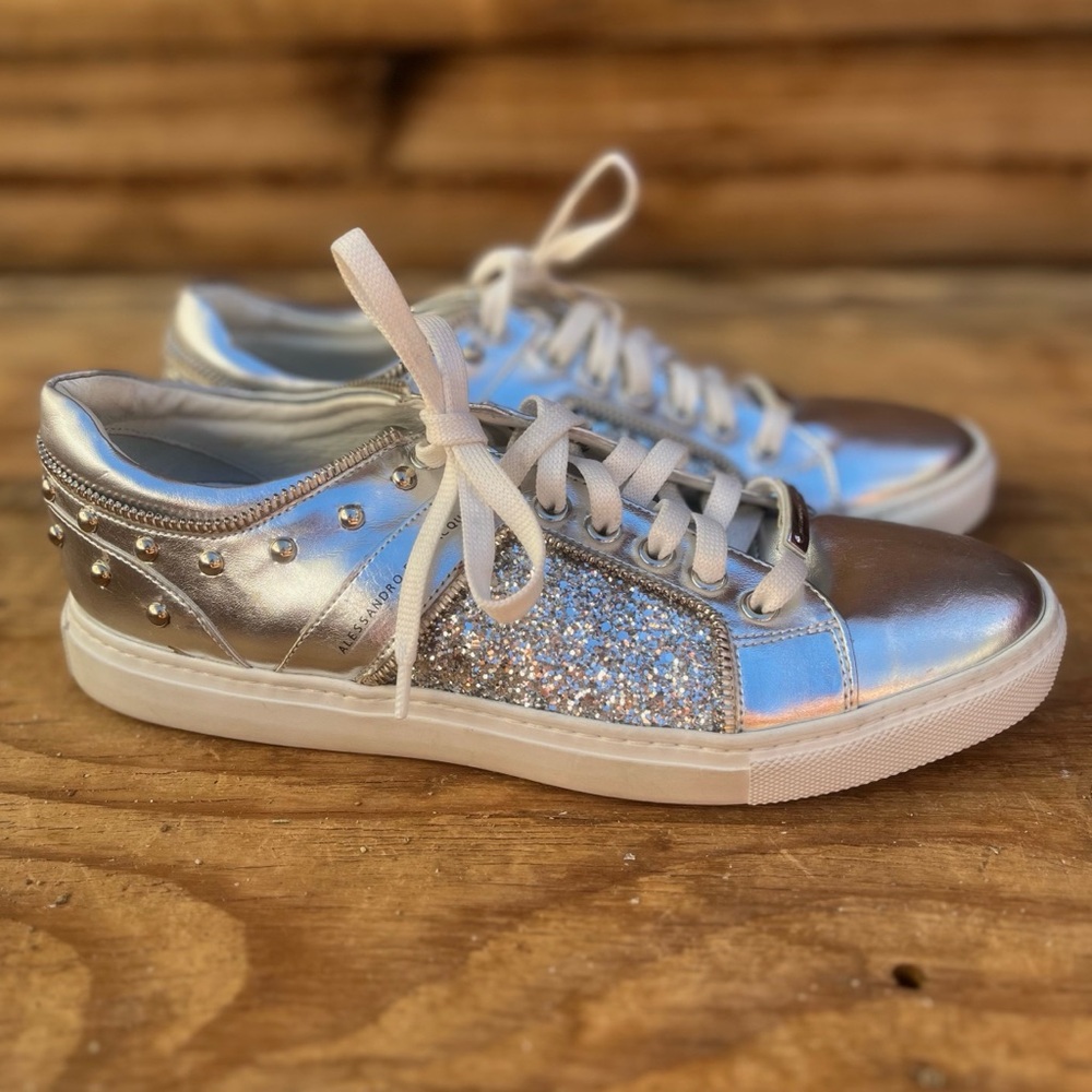 ALESSANDRO DELL’ACQUA | Women’s Fashion Sneakers Silver Metallic Shoes 9.5